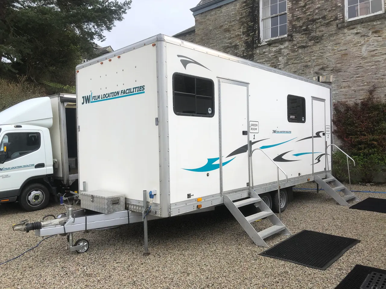 JW two-way green room trailer on location
