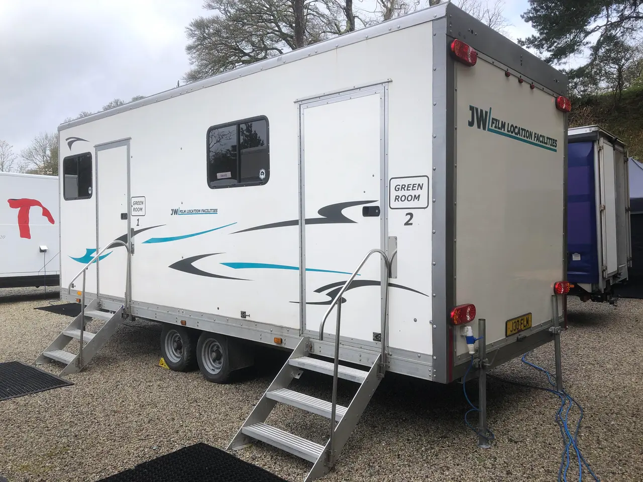 Green Room Trailer interior with separate changing cubicle