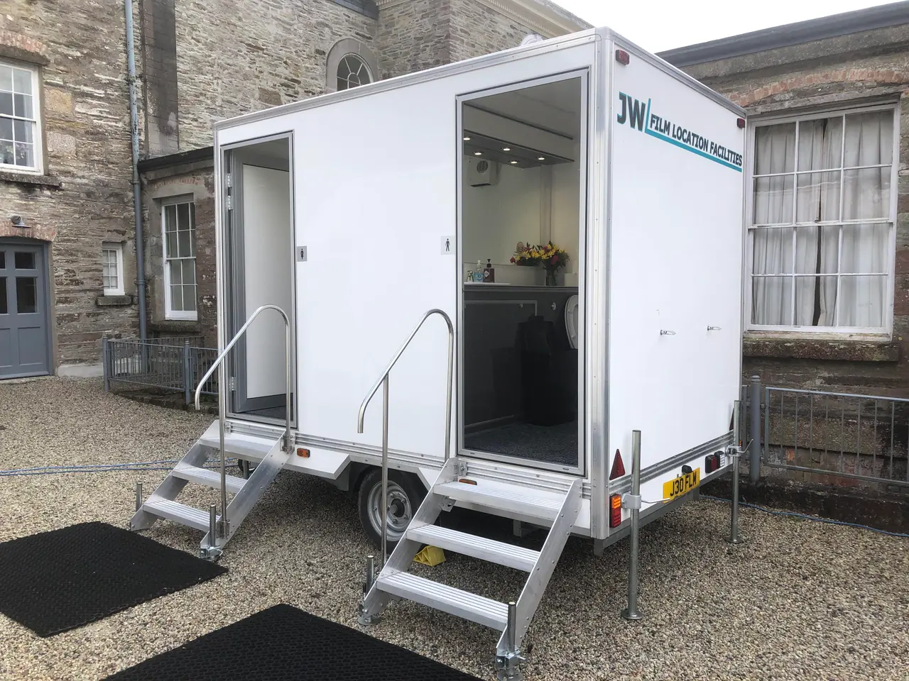 JW Film Facilities Honey Wagon 1+1 exterior on a Cornwall film set